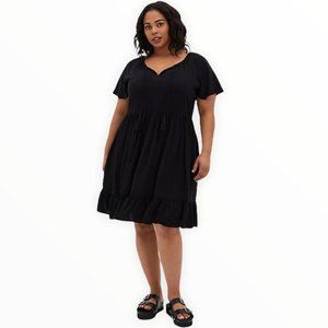 Torrid 4 Black Crosshatch Tiered Babydoll Dress